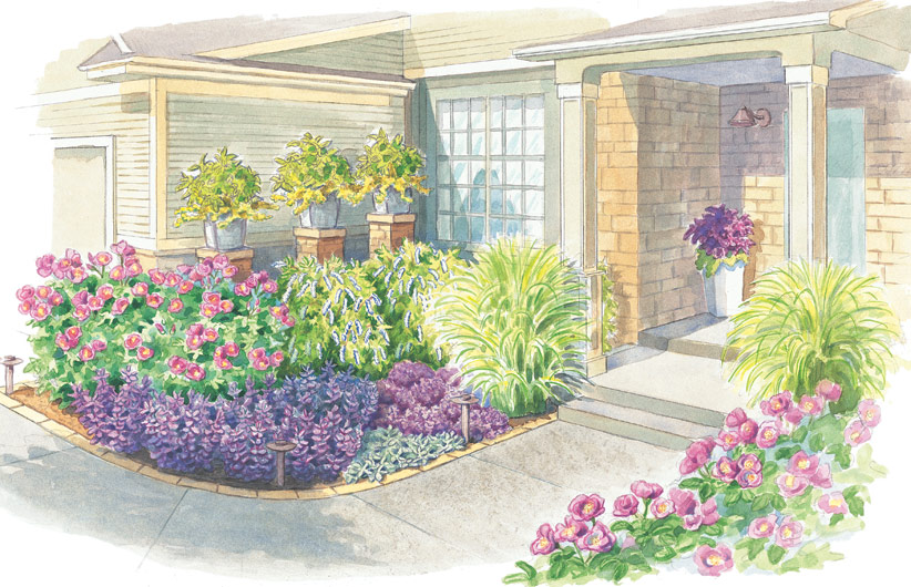 Akvarel ilustrace krásné vstupní zahrady: Ilustrace Carlie Hamilton